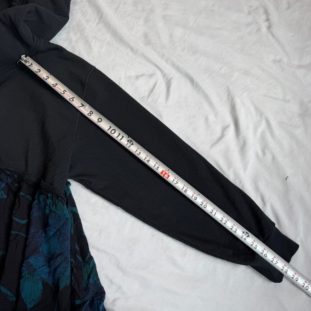 Hooded Floral Midi Dress Women's Est. Med Black Blue Hooded Boho Long Sleeve - Picture 6 of 9